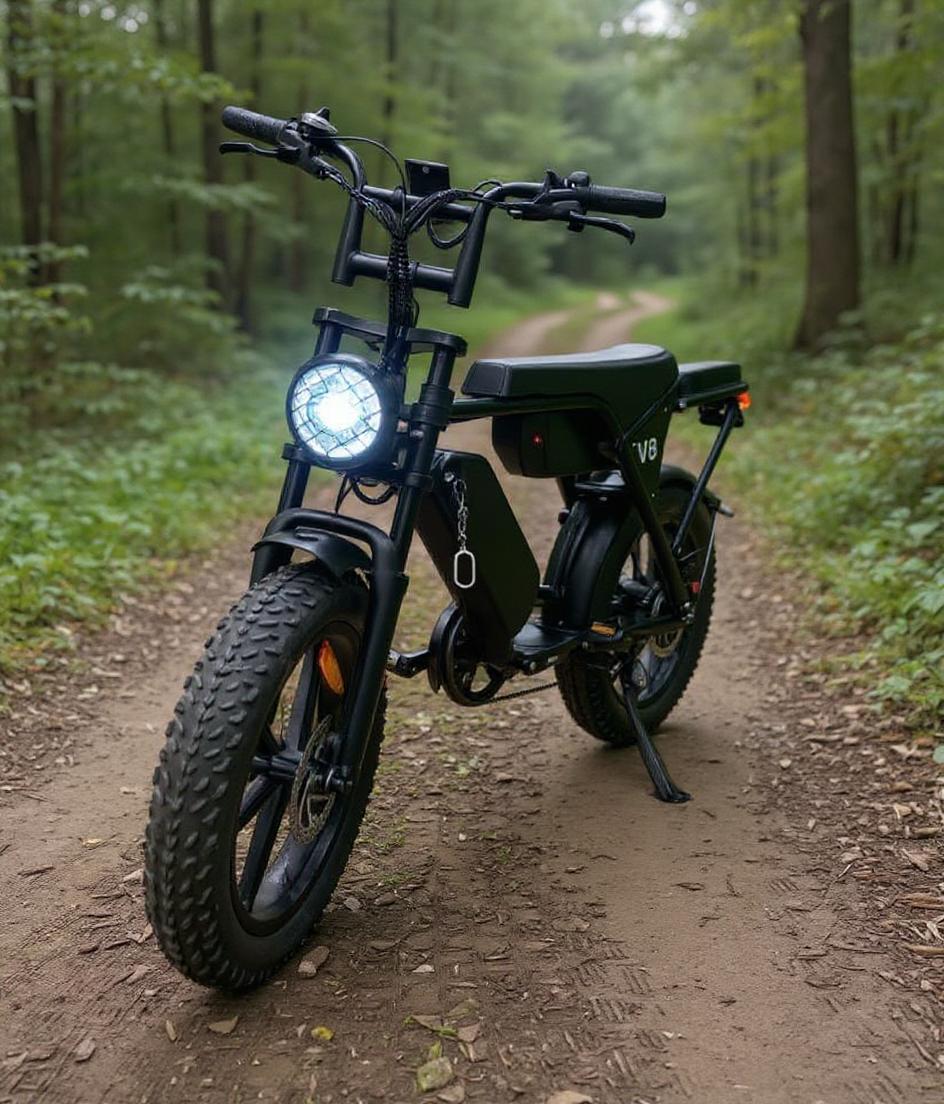 Black electric bike on a forest path