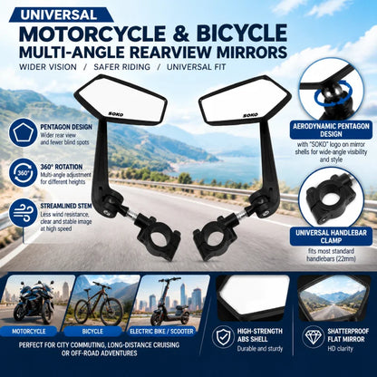 HD Wide Angle & 360° Rotating Bike Handlebar Mirrors