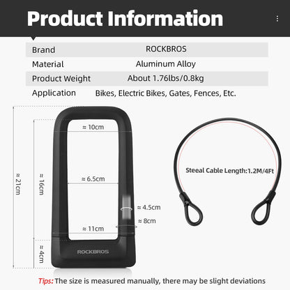 ROCKBROS Heavy Duty Bike U Lock