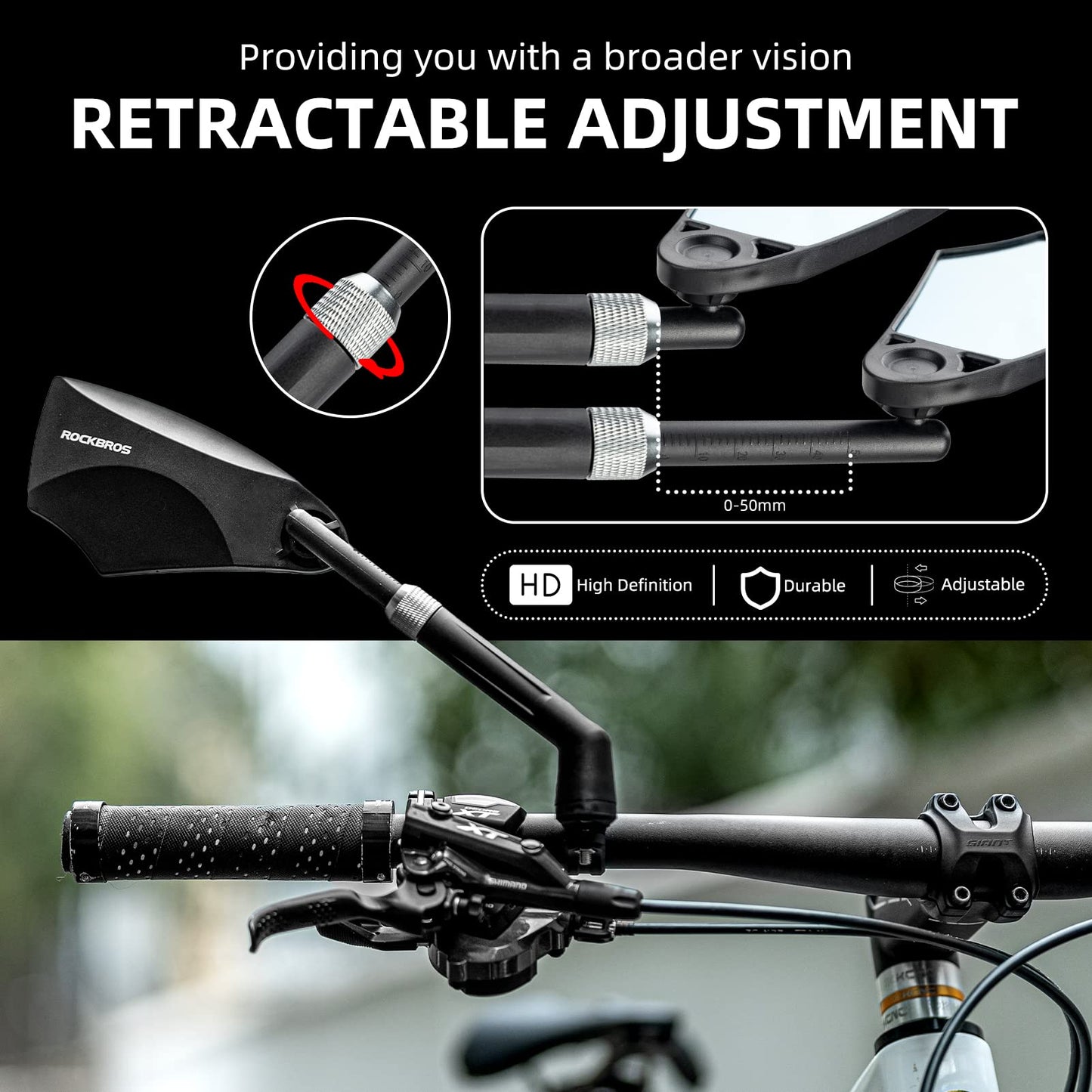 ROCKBROS 360° Adjustable Handlebar Bike Mirror with Anti-Glare Glass